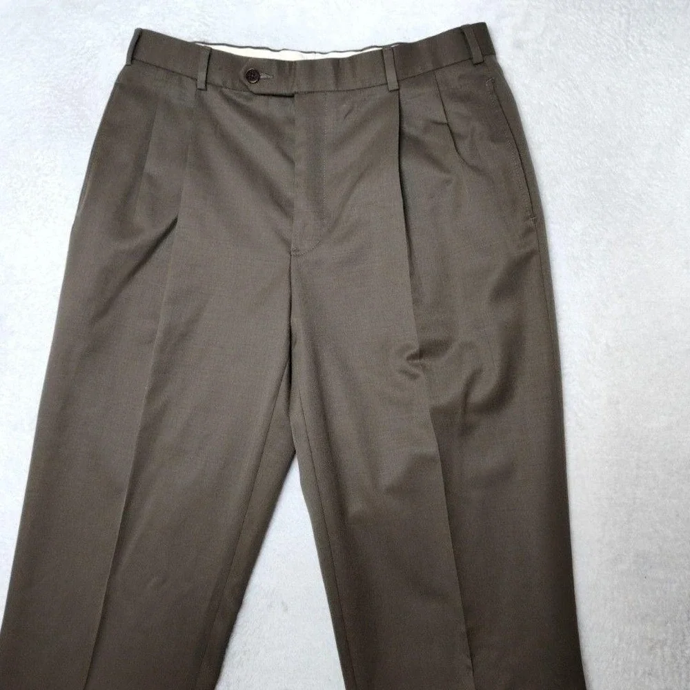 Brooks Brothers Pants Mens 34x32 Brown Wool Pleated Cuffed Dress Suit Slacks